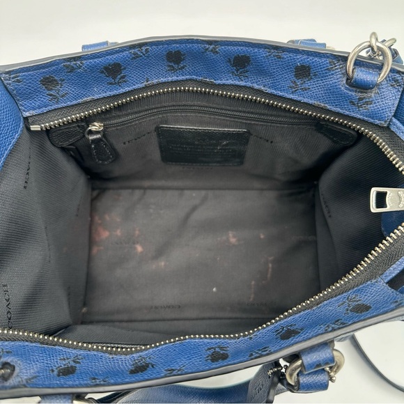 Coach Mini Crosby Carryall in Printed Crossgrain Leather 34774 Blue Black Flora - Picture 9 of 13